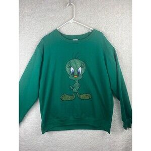 Looney Tunes Tweety Sweatshirt Womens XXL Green Rhinestone Long Sleeve Pullover